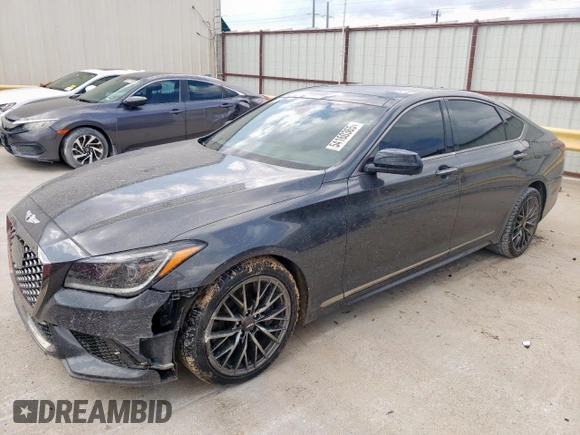 2018 Genesis G80 Sport with VIN KMHGN4JB0JU255874, listed as a Copart auction lot 54160365 with 97,440 mi miles and Salvage title. Bid and sale history available at DreamBid. Image 1.