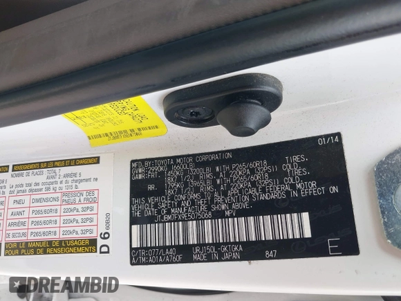 2014 Lexus GX 460 z VIN JTJBM7FX9E5075068, wystawiony jako IAAI lot #42174266 z przebiegiem 117 374 mil mil oraz . Historia ofert i sprzedaży dostępna na DreamBid. Obrazek 9.