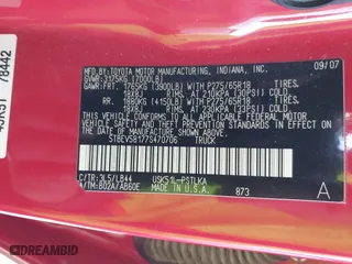 2007 Toyota Tundra LTD with VIN 5TBEV58177S470706, listed as a IAAI auction lot 41544450 with 10 mi miles. Bid and sale history available at carsss.com. Image 9.