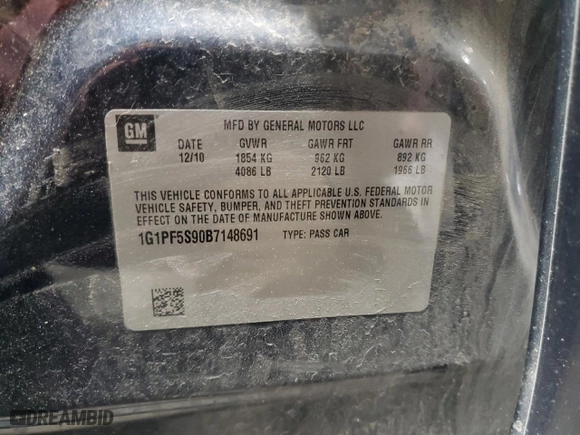 2011 Chevrolet Cruze LT w/1LT with VIN 1G1PF5S90B7148691, listed as a Copart auction lot 47104095 with 171,283 mi miles and Clean Title. Bid and sale history available at carsss.com. Image 12.