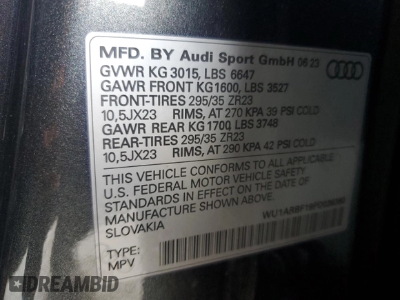 2023 Audi RS Q8 z VIN WU1ARBF19PD039360, wystawiony jako Copart lot #47538615 z przebiegiem 8 961 mil mil oraz Szkoda całkowita • Salvage title. Historia ofert i sprzedaży dostępna na DreamBid. Obrazek 13.