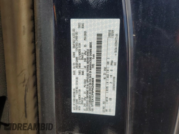 2023 Ford F-150 XL with VIN 1FTEX1CP9PKD55408, listed as a Copart auction lot 53890275 with Not provided miles and Salvage title. Bid and sale history available at DreamBid. Image 12.