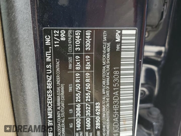 2013 Mercedes-Benz M ML 350 with VIN 4JGDA5HB3DA153081, listed as a Copart auction lot 64823524 with 129,004 mi miles and Salvage Title. Bid and sale history available at carsss.com. Image 13.