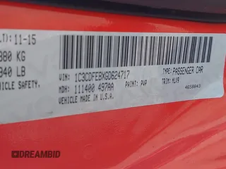 2016 Dodge Dart GT with VIN 1C3CDFEBXGD624717, listed as a IAAI auction lot 41688040 with 119,550 mi miles. Bid and sale history available at carsss.com. Image 9.