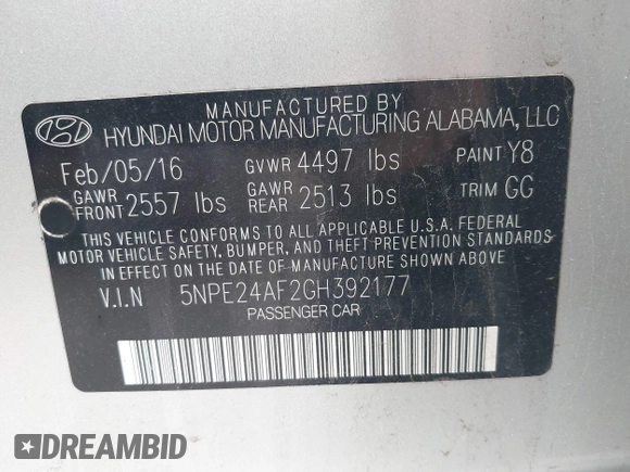 2016 Hyundai Sonata SE z VIN 5NPE24AF2GH392177, wystawiony jako IAAI lot #41956695 z przebiegiem 108 840 mil mil oraz . Historia ofert i sprzedaży dostępna na DreamBid. Obrazek 9.