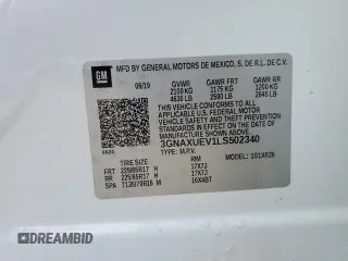 2020 Chevrolet Equinox LT with VIN 3GNAXUEV1LS502340, listed as a Copart auction lot 53732775 with 103,960 mi miles and Salvage Title. Bid and sale history available at DreamBid. Image 13.