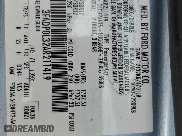 2010 Ford Fusion Hybrid z VIN 3FADP0L32AR211419, wystawiony jako Copart lot #50316755 z przebiegiem 72 651 mil mil oraz Szkoda całkowita • Salvage title. Historia ofert i sprzedaży dostępna na DreamBid. Obrazek 14.