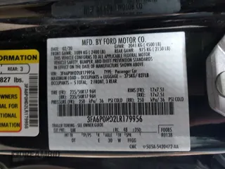 2020 Ford Fusion SE with VIN 3FA6P0HD2LR179956, listed as a Copart auction lot 53615335 with 42,043 mi miles and Salvage Title. Bid and sale history available at carsss.com. Image 12.