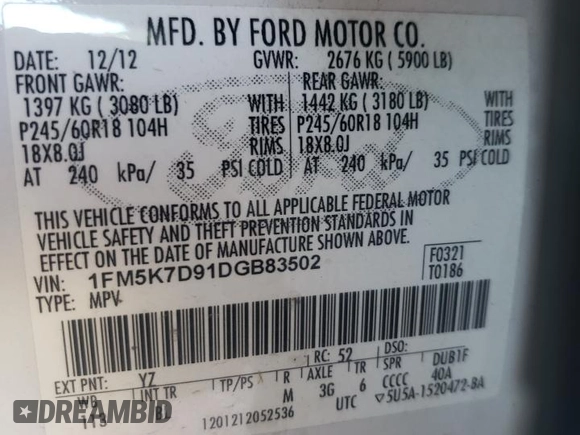 2013 Ford Explorer XLT z VIN 1FM5K7D91DGB83502, wystawiony jako Copart lot #37120934 z przebiegiem 108 865 mil mil oraz Szkoda całkowita • Salvage title. Historia ofert i sprzedaży dostępna na DreamBid. Obrazek 13.
