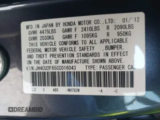 2012 Acura TSX Technology z VIN JH4CU2F65CC016043, wystawiony jako IAAI lot #42125390 z przebiegiem 153 839 mil mil oraz . Historia ofert i sprzedaży dostępna na DreamBid. Obrazek 9.