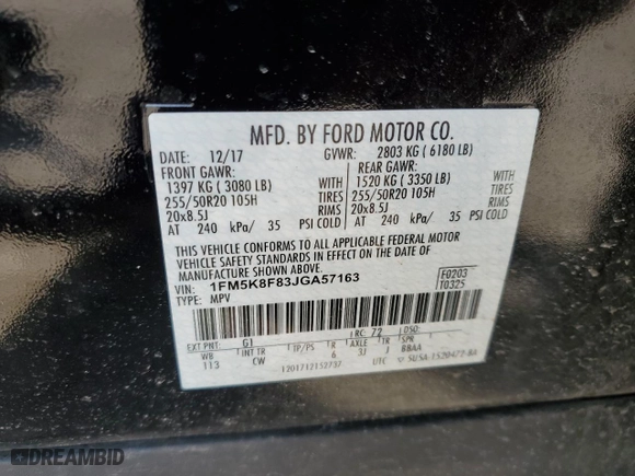 2018 Ford Explorer Limited with VIN 1FM5K8F83JGA57163, listed as a Copart auction lot 48880655 with NaN miles and Clean Title. Bid and sale history available at carsss.com. Image 14.