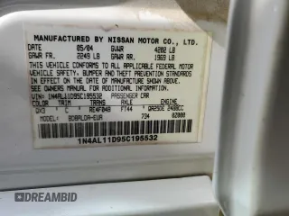 2005 Nissan Altima 2.5 with VIN 1N4AL11D95C195532, listed as a Copart auction lot 45563285 with 219,613 mi miles and Salvage Title. Bid and sale history available at carsss.com. Image 12.