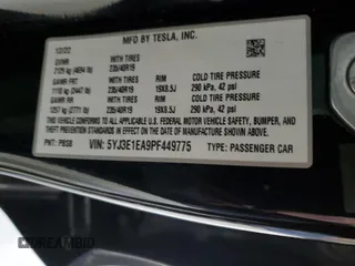 2023 Tesla Model 3 z VIN 5YJ3E1EA9PF449775, wystawiony jako Copart lot #59234495 z przebiegiem 109 378 mil mil oraz Czysty tytuł • Clean title. Historia ofert i sprzedaży dostępna na DreamBid. Obrazek 12.