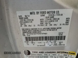 2014 Ford F-150 XL with VIN 1FTFW1EF7EKF37083, listed as a Copart auction lot 55211175 with 205,902 mi miles and Salvage title. Bid and sale history available at DreamBid. Image 12.