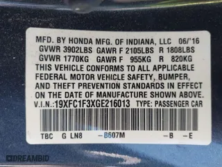 2016 Honda Civic Sedan EX-T with VIN 19XFC1F3XGE216013, listed as a IAAI auction lot 41765239 with 76,620 mi miles. Bid and sale history available at carsss.com. Image 9.