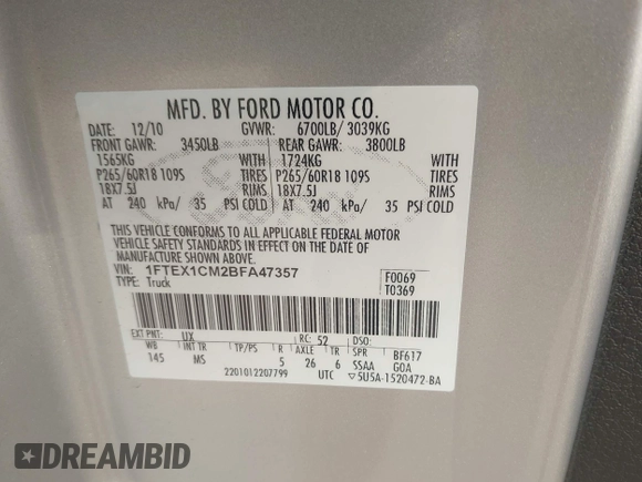 2011 Ford F-150 XL с VIN 1FTEX1CM2BFA47357, выставлен на аукционе IAAI как лот 42118009 с пробегом 181 053 миль миль и . История ставок и продаж доступна на DreamBid. Изображение 9.