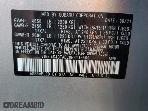2022 Subaru Outback Premium z VIN 4S4BTADC0N3113569, wystawiony jako Copart lot #57764435 z przebiegiem 56 471 mil mil oraz Szkoda całkowita • Salvage title. Historia ofert i sprzedaży dostępna na DreamBid. Obrazek 14.