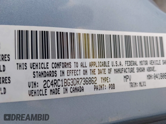 2013 Chrysler Town & Country Touring with VIN 2C4RC1BG3DR736862, listed as a IAAI auction lot 42131041 with 130,505 mi miles and . Bid and sale history available at DreamBid. Image 9.