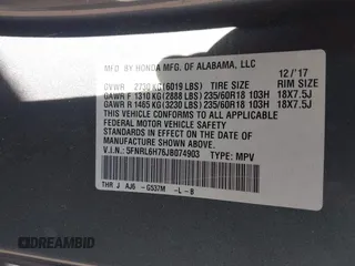 2018 Honda Odyssey EX-L with VIN 5FNRL6H76JB074903, listed as a IAAI auction lot 41834327 with 133,250 mi miles. Bid and sale history available at carsss.com. Image 9.