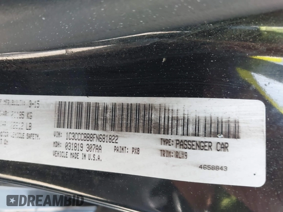 2015 Chrysler 200 S with VIN 1C3CCCBB8FN681822, listed as a IAAI auction lot 41885183 with 123,640 mi miles and . Bid and sale history available at DreamBid. Image 9.