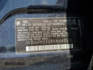 2009 BMW 3 Series 328i xDrive with VIN WBAPK53589A643505, listed as a Copart auction lot 61724135 with 116,693 mi miles and Salvage title. Bid and sale history available at DreamBid. Image 13.