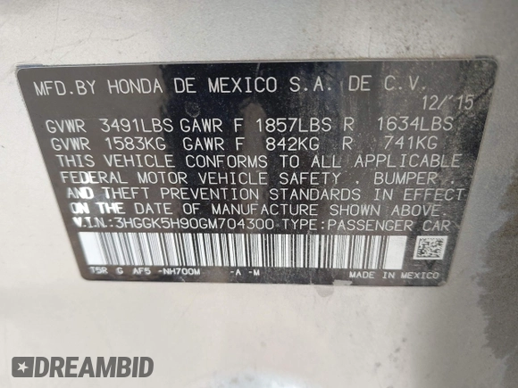 2016 Honda Fit EX-L with VIN 3HGGK5H90GM704300, listed as a IAAI auction lot 42462463 with 124,474 mi miles and . Bid and sale history available at DreamBid. Image 9.