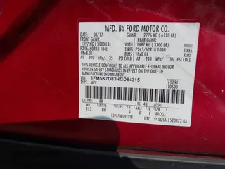 2017 Ford Explorer XLT с VIN 1FM5K7D83HGD84315, выставлен на аукционе IAAI как лот 42690582 с пробегом 210 440 миль миль и . История ставок и продаж доступна на DreamBid. Изображение 9.