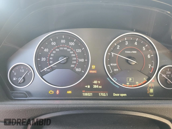2015 BMW 3 Series 328i xDrive with VIN WBA3B3C59FJ985091, listed as a Copart auction lot 57658705 with 106,521 mi miles and Salvage title. Bid and sale history available at DreamBid. Image 9.