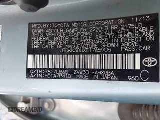 2014 Toyota Prius Four with VIN JTDKN3DUXE1765906, listed as a IAAI auction lot 42171475 with 149,632 mi miles. Bid and sale history available at carsss.com. Image 9.