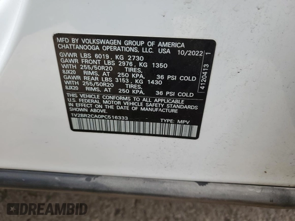 2023 Volkswagen Atlas SEL z VIN 1V2BR2CA0PC516333, wystawiony jako Copart lot #87041954 z przebiegiem 49 421 mil mil oraz Szkoda całkowita • Salvage title. Historia ofert i sprzedaży dostępna na DreamBid. Obrazek 12.