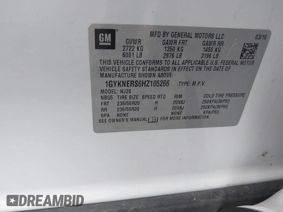 2017 Cadillac XT5 Premium Luxury AWD with VIN 1GYKNERS6HZ105266, listed as a IAAI auction lot 41860785 with 79,593 mi miles. Bid and sale history available at carsss.com. Image 9.