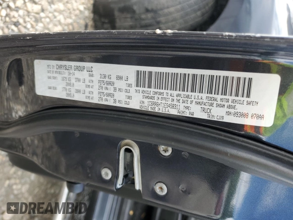2014 Ram 1500 Sport with VIN 1C6RR6HT1ES458311, listed as a Copart auction lot 56502535 with 161,896 mi miles and Salvage title. Bid and sale history available at DreamBid. Image 12.