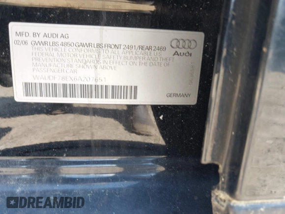 2006 Audi A4 2.0T z VIN WAUDF78EX6A207651, wystawiony jako IAAI lot #42399234 z przebiegiem 93 304 mil mil oraz . Historia ofert i sprzedaży dostępna na DreamBid. Obrazek 9.