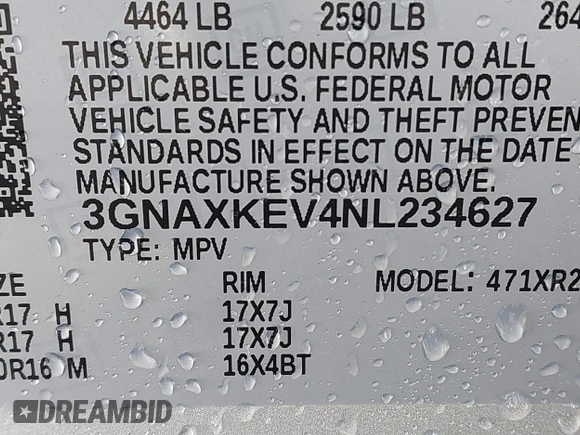 2022 Chevrolet Equinox LT with VIN 3GNAXKEV4NL234627, listed as a IAAI auction lot 41285466 with 40,574 mi miles. Bid and sale history available at carsss.com. Image 9.