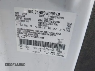 2013 Ford F-150 XL with VIN 1FTNF1CF8DKF22685, listed as a IAAI auction lot 40300889 with 212,575 mi miles. Bid and sale history available at carsss.com. Image 9.