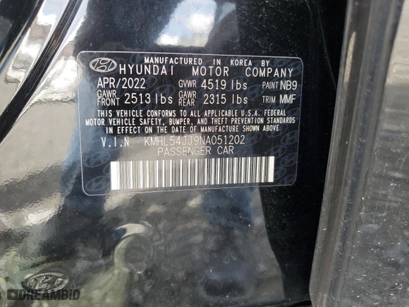 2022 Hyundai Sonata Hybrid Limited with VIN KMHL54JJ9NA051202, listed as a Copart auction lot 52521435 with 35,761 mi miles and Salvage Title. Bid and sale history available at carsss.com. Image 13.