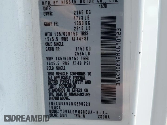 2021 Nissan NV200 S z VIN 3N6CM0KN2MK690923, wystawiony jako Copart lot #58934065 z przebiegiem 119 493 mil mil oraz Szkoda całkowita • Salvage title. Historia ofert i sprzedaży dostępna na DreamBid. Obrazek 13.