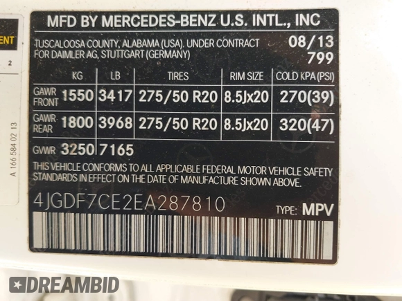 2014 Mercedes-Benz GL 450 z VIN 4JGDF7CE2EA287810, wystawiony jako IAAI lot #39696896 z przebiegiem 181 816 mil mil oraz . Historia ofert i sprzedaży dostępna na DreamBid. Obrazek 9.