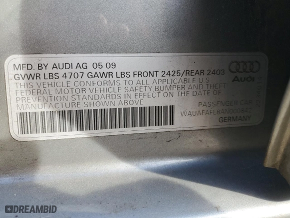 2010 Audi A4 2.0T Premium with VIN WAUAFAFL8AN000842, listed as a Copart auction lot 46330795 with 186,092 mi miles and Clean Title. Bid and sale history available at carsss.com. Image 14.