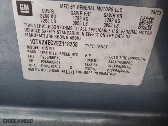 2014 GMC Sierra 1500 SLT with VIN 1GTV2VEC2EZ118358, listed as a Copart auction lot 41624075 with 0 mi miles and Salvage Title. Bid and sale history available at carsss.com. Image 13.