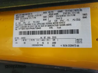 2023 Ford Transit Cargo с VIN 1FTBR1X81PKA73943, выставлен на аукционе Copart как лот 60577215 с пробегом 74 975 миль миль и Списание • Salvage title. История ставок и продаж доступна на DreamBid. Изображение 13.