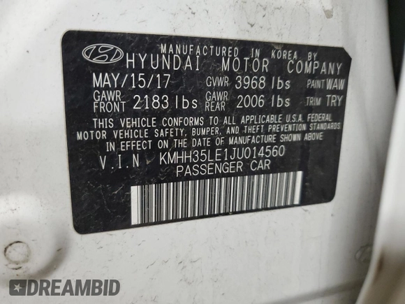 2018 Hyundai Elantra z VIN KMHH35LE1JU014560, wystawiony jako Copart lot #58827365 z przebiegiem 66 017 mil mil oraz Nie do naprawy • Non repairable. Historia ofert i sprzedaży dostępna na DreamBid. Obrazek 12.