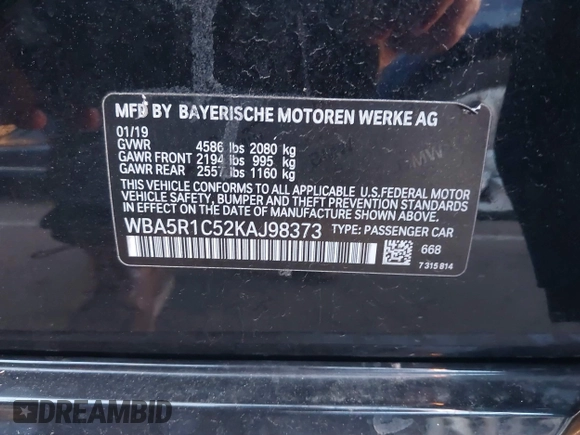 2019 BMW 3 Series 330i с VIN WBA5R1C52KAJ98373, выставлен на аукционе IAAI как лот 41555608 с пробегом 61 676 миль миль и . История ставок и продаж доступна на DreamBid. Изображение 9.