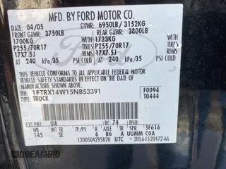 2005 Ford F-150 STX with VIN 1FTRX14W15NB53391, listed as a Copart auction lot 50452905 with 169,403 mi miles and Salvage Title. Bid and sale history available at carsss.com. Image 10.