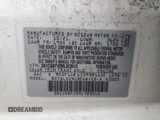 2021 Nissan Versa SR with VIN 3N1CN8FV2ML923513, listed as a Copart auction lot 54271005 with 201,657 mi miles and Salvage title. Bid and sale history available at DreamBid. Image 13.