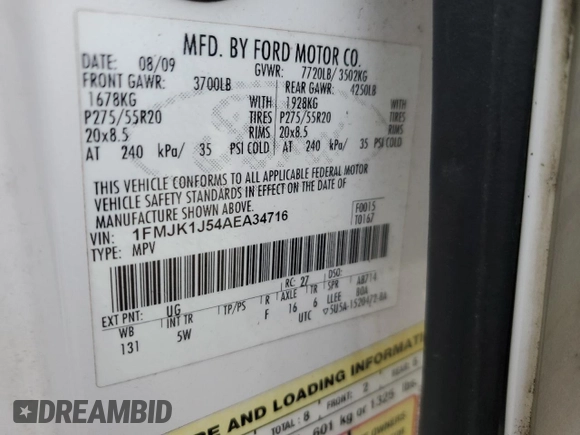 2010 Ford Expedition EL Eddie Bauer with VIN 1FMJK1J54AEA34716, listed as a Copart auction lot 81002454 with 169,061 mi miles and Clean Title. Bid and sale history available at carsss.com. Image 13.