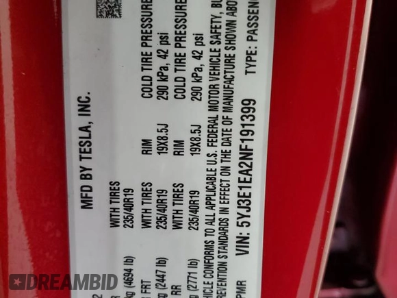 2022 Tesla Model 3 z VIN 5YJ3E1EA2NF191399, wystawiony jako Copart lot #58265655 z przebiegiem 143 320 mil mil oraz Czysty tytuł • Clean title. Historia ofert i sprzedaży dostępna na DreamBid. Obrazek 12.