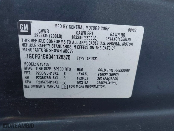 2004 Chevrolet Express Cargo Van with VIN 1GCFG15X041126375, listed as a IAAI auction lot 41413032 with 154,523 mi miles. Bid and sale history available at carsss.com. Image 9.