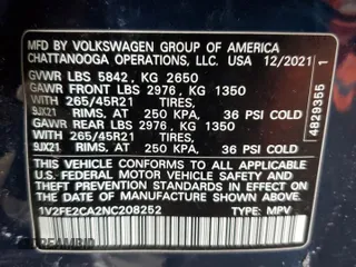 2022 Volkswagen Atlas SEL Premium R-Line with VIN 1V2FE2CA2NC208252, listed as a Copart auction lot 44740735 with Not provided miles and Salvage title. Bid and sale history available at DreamBid. Image 13.