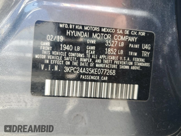 2019 Hyundai Accent SE with VIN 3KPC24A35KE077268, listed as a Copart auction lot 56708813 with 59,431 mi miles. Bid and sale history available at carsss.com. Image 12.